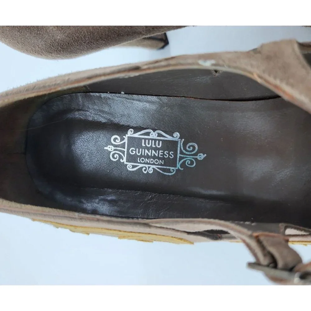 Lulu Guinness Women's Leather Slip On Mary Jane Pump Heels Tan Suede EUR 38 US 7